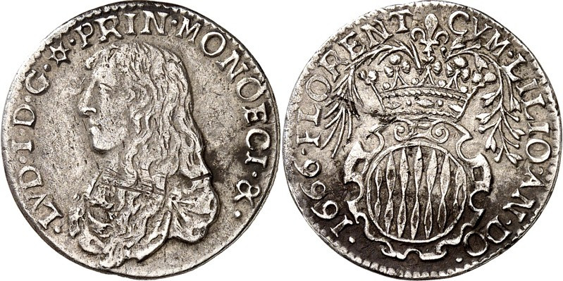 MONACO. 
Ludovico I. Grimaldi 1662-1701. Luigino - 1/12 Ecu 1666 Brustbild n.l....
