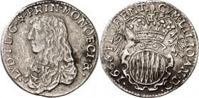 MONACO. 
Ludovico I. Grimaldi 1662-1701. Luigino - 1/12 Ecu 1666 Brustbild n.l. / Gekr. Wappen. R. 

l. Kratzer, ss