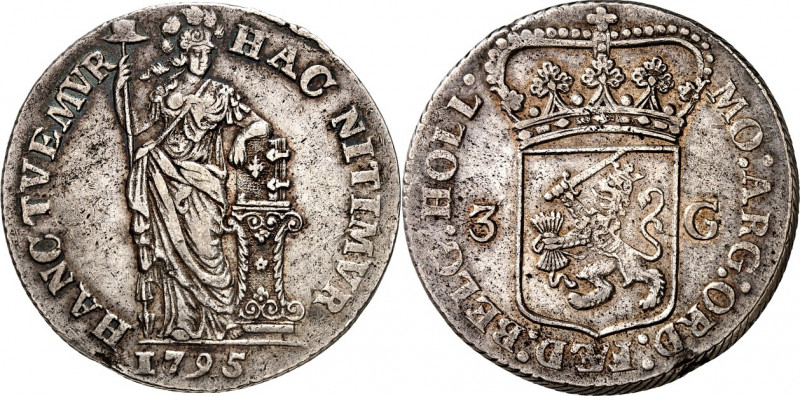 NIEDERLANDE. 
BATAVISCHE REPUBLIK. 
3 Gulden 1795 Holland. Delm.&nbsp; 1147, S...
