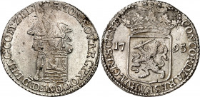 NIEDERLANDE. 
BATAVISCHE REPUBLIK. 
Rijksdalder (2&nbsp;1/2&nbsp;Gulden) 1795 Zeeland. Ritter mit Schild&nbsp;/ Gekr. Löwenschild. Delm.&nbsp; 976, ...