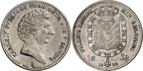 SCHWEDEN. 
KÖNIGREICH. 
Karl XIV. Johann 1818-1844. 1 Riksdaler Specie 1839 Kopf n.r. / Gekr. Wappen in Ordenskette. AAH&nbsp; 67, KM&nbsp; 632, Dv....