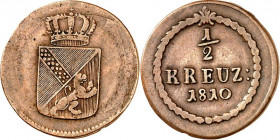 Baden. 
Karl Friedrich, als Großherzog (1738-)1806-1811. Cu-1/2&nbsp;Kreuzer 1809, 1810 (2). AKS 22, J. 6. . 

ss-vz