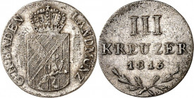 Baden. 
Carl Ludwig Friedrich 1811-1818. 3 Kreuzer 1813. AKS 30, J. 8. . 

ss