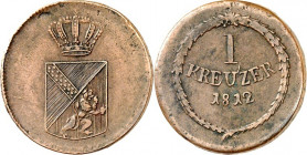 Baden. 
Carl Ludwig Friedrich 1811-1818. Cu-Kreuzer 1812. AKS 33, J. 7. . 

l.Rf., ss-vz