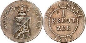 Baden. 
Carl Ludwig Friedrich 1811-1818. Cu-Kreuzer 1813 KREUT=ZER, kl. Krone. AKS 33, J. 7. . 

ss+