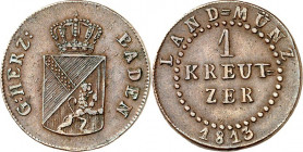 Baden. 
Carl Ludwig Friedrich 1811-1818. Cu-Kreuzer 1813 KREUT=ZER, gr. Krone. AKS 33, J. 7. . 

ss+
