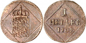Bayern. 
Maximilian I. Joseph (1799-)1806-1825. Cu-1&nbsp;Heller 1807. AKS 58, J. 5. . 

Stplf.,vz