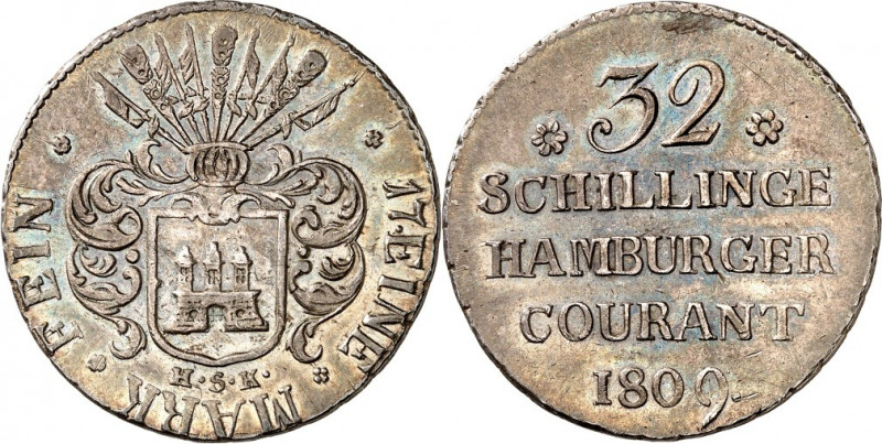 Hamburg, Stadt. 
32 Schilling "1809" (1813) H.S.K. AKS 13, J. 39a, Gaed. 656. ....