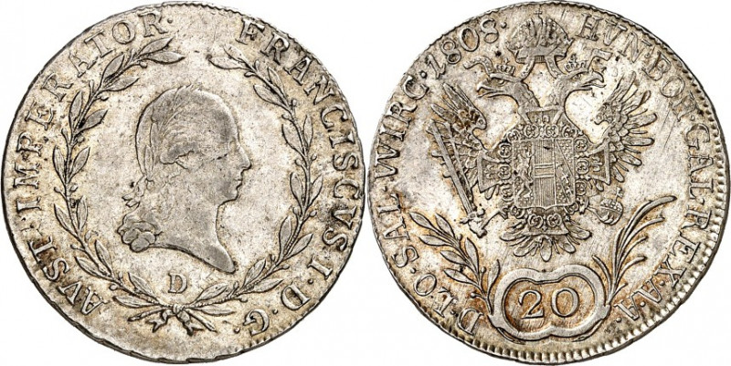 Österreich. 
Franz (II.) I. (1792-)1806-1835. 20&nbsp;Kreuzer 1808 D für Ungarn...
