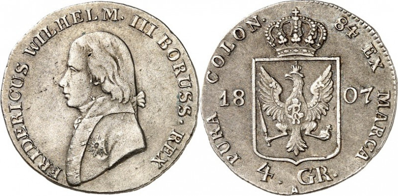 Preussen. 
Friedrich Wilhelm III. (1797-)1806-1840. 4 Groschen 1807 A, Berlin, ...