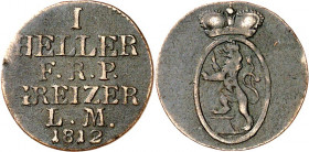 Reuss, ältere Linie (Obergreiz). 
Heinrich XIII. (1800-)1806-1817. Cu-1 Heller 1812. AKS 8, J. 32. . 

ss