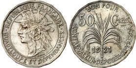 GUADELOUPE. 
50 Centimes 1921 Cu-Ni. Gad./Cous.&nbsp; 43, K.-M.45. . 

vz-