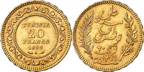 TUNESIEN. 
Französ. Protektorat 1881-1956. 20 Francs 1898 A, Paris. F. 12, Schlumb. 622. . 

GOLD vz