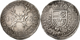 BELGIEN. 
BRABANT. 
Philipp II. 1555-1598. 1/2 Bourgondische Rijksdaalder 1568 Mzz. Hand, Antwerpen. Astkreuz&nbsp;/ Gekr. Wappen in Vlieskette. Del...