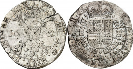 BELGIEN. 
BRABANT. 
Philipp IV. 1621-1665. Patagon 1622 Antwerpen. Astkreuz / Gekr. Wappen in Ordenskette. Delm.&nbsp; 293, Dv.&nbsp; 4462, v.G./H.&...