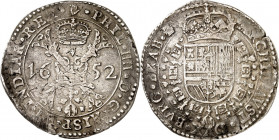 BELGIEN. 
BRABANT. 
Philipp IV. 1621-1665. Patagon 1652 Antwerpen. Krone über Astkreuz / Gekr. Wappen in Ordenskette. Delm.&nbsp; 293, Dv.&nbsp; 446...