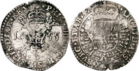 BELGIEN. 
BRABANT. 
Philipp IV. 1621-1665. Patagon 1655 Antwerpen. Astkreuz / Gekr. Wappen in Ordenskette. Delm.&nbsp; 293, Dv.&nbsp; 4462, v.G./H.&...