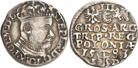 POLEN. 
Königreich. 
Stefan Bathory 1576-1586. Trojak (Dreigröscher) 1583. Gekr. geharn. Kopf n.r. / 5 Z. Wert u. Jahr, Schilling 1588. Gum.&nbsp; 7...