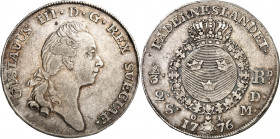 SCHWEDEN. 
KÖNIGREICH. 
Gustav III. 1771-1792. 2/3 Riksdaler 1776 OL. Kopf n.r.&nbsp;/ Gekr. Wappen. AAH&nbsp; 55, KM&nbsp; 526. . 

min. Rf.,ss