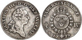 SCHWEDEN. 
KÖNIGREICH. 
Gustav III. 1771-1792. 1/3 Riksdaler 1778 Kopf n. r. / Gekr. Wappen (2). AAH&nbsp; 62. . 

min.Kratzer,ss