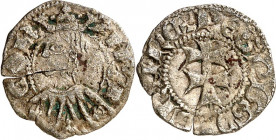 SPANIEN. 
ARAGON. 
Pedro IV. 1335-1387. Dinero 0,92g. Gekr. Brb. n.l.&nbsp;/ Doppelkreuz im Perlkreis. C./C.&nbsp; 1697. . 

Schr.-Riss, s-ss/ss