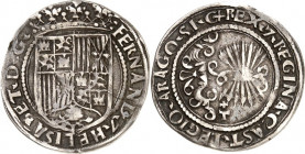 SPANIEN. 
KÖNIGREICH. 
Fernando & Isabella (1469-)1504-1516. Real o.J. T, Toledo. Gekr. Wappenschild / Pfeilbündel, CC&nbsp; 2734. . 

Schrötlriss...