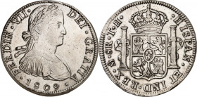 SPANIEN. 
KÖNIGREICH. 
Fernando VII. 1808- 1823. 8 Reales 1809 T-H-M Mexico. CC&nbsp; 15806, K.M. 110. . 

l. Stplriss u.Rf., ss