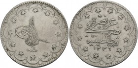 TÜRKEI.
Muhammad VI. 1918-1922 (1336-1341 AH). 20 Kurush 1336 /2 (1919) 23,88g. KM. 818, Pere 1074. .

R vz