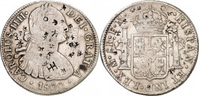 CHINA. 
QING-Dynastie, 1644-1912. 
"Chop-Dollars". Chop marks auf MEXIKO. Karl IV. 8 Reales 1800. Brustbild Karl IV. / Gekr. Wappen. mit kl. Konterm...