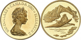 KANADA. 
100 Dollar(1/2 Unze) 1980 Eskimo. KM&nbsp; 129, Fr.&nbsp; 11. 15,5g fein. 

GOLD im Or.-Etui P.P.