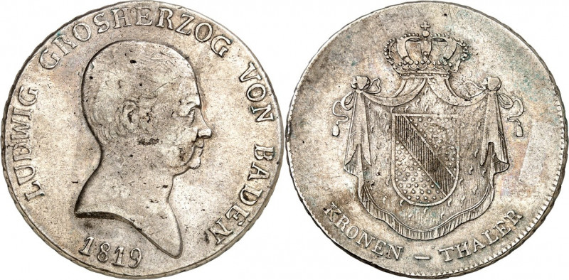 Baden. 
Ludwig 1818-1830. Kronentaler 1819 mit DOELL. AKS 52, J. 24, Th. 16. . ...
