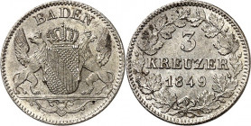 Baden. 
Leopold 1830-1852. 3 Kreuzer 1849. AKS 103, J. 53. . 

vz