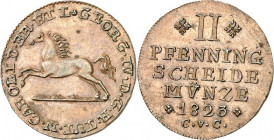 Braunschweig. 
Georg IV. von England Vormund 1815-1823. 2 Pfenning 1823 M.C. AKS 41, J. 226, W. 2960. . 

vz+