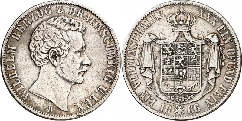 Braunschweig. 
Wilhelm I. 1831-1884. Vereinstaler 1866. AKS 81, J. 257, Th. 123...