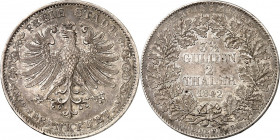 Frankfurt. 
Doppeltaler 1842 Adler. AKS 2, J. 23, Th. 131. . 

feine Patina, vz-