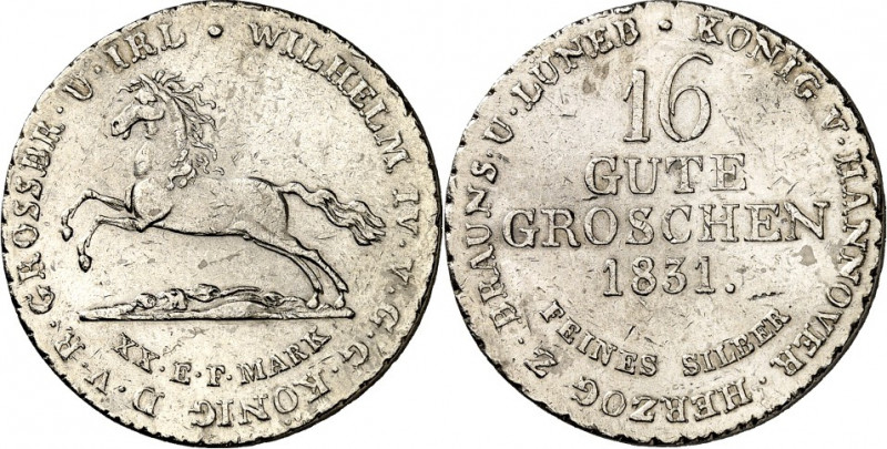 Hannover, Kgr.. 
Wilhelm IV. 1830-1837. 16 Gute Groschen Feinsilber 1831. AKS 6...