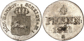 Hannover, Kgr.. 
Ernst August 1837-1851. 4 Pfennig 1841 S. AKS 121, J. 45. . 

vz-St