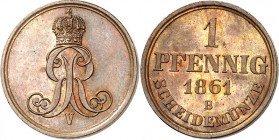 Hannover, Kgr.. 
Georg V. 1851-1866. Cu-1&nbsp;Pfennig 1861. AKS 155, J. 83. . 

vz