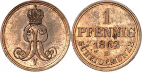 Hannover, Kgr.. 
Georg V. 1851-1866. Cu-1&nbsp;Pfennig 1862. AKS 156, J. 90. . 

vz