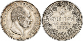 Hohenzollern unter Preussen. 
Friedrich Wilhelm IV. 1840-1861. 1/2 Gulden 1852&nbsp;A. AKS 21, J. 22. . 

l.Kratzer,vz