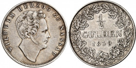 Nassau. 
Wilhelm 1816-1839. 1/2 Gulden 1839. AKS 44, J. 43. . 

ss