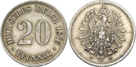 KAISERREICH-Kleinmünzen. 
20 Pfennig 1876F Ag. Alter Adler. J. 5. . 

vz