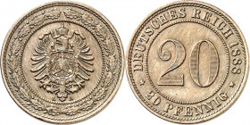 KAISERREICH-Kleinmünzen. 
20&nbsp;Pfennig 1888A CuNi. Alter Adler. J. 6. . 

vz-