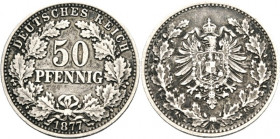 KAISERREICH-Kleinmünzen. 
50 Pfennig 1877A Adler im Eichenkranz. J. 8. . 

ss