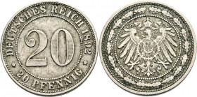 KAISERREICH-Kleinmünzen. 
20&nbsp;Pfennig 1892A CuNi. Neuer Adler. J. 14. . 

ss