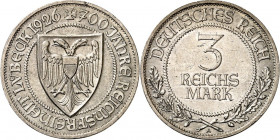 WEIMARER REPUBLIK. 
GEDENKMÜNZEN. 
3 Reichsmark 1926A Lübeck. J. 323. . 

l.Kratzer,vz