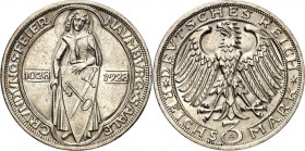 WEIMARER REPUBLIK. 
GEDENKMÜNZEN. 
3 Reichsmark 1928A Naumburg. J. 333. . 

l.Rf.St