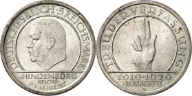 WEIMARER REPUBLIK. 
GEDENKMÜNZEN. 
5 Reichsmark 1929A Verfassung. J. 341. . 

min. Rf. vz