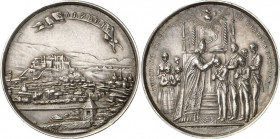 EUROPA. 
ÖSTERREICH - STÄDTE. 
SALZBURG. Medaille o.J. (v. Zimpel) a.d. Firmung. Ansicht v. Stadt u. Festung / Firmungsszene Ag-39 mm 29,9g. . 

l...