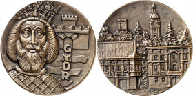 EUROPA. 
UNGARN - Städte. 
GYÖR (Raab). Medaillon o.J. (1973) (v.&nbsp;K.Renner) Brb. König STEPHAN v.v.; r.&nbsp;Wappen&nbsp;/ Innenstadt-Detailans...
